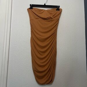 All The Ways Tan Strapless Dress